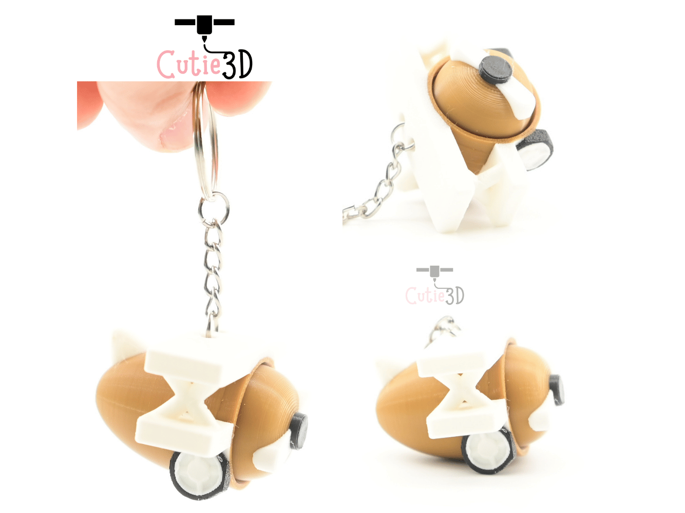 Digital Downloads - Cutie3D Retro Biplane Keycap Fidget Clicker Keychain - Cute Backpack Keychain