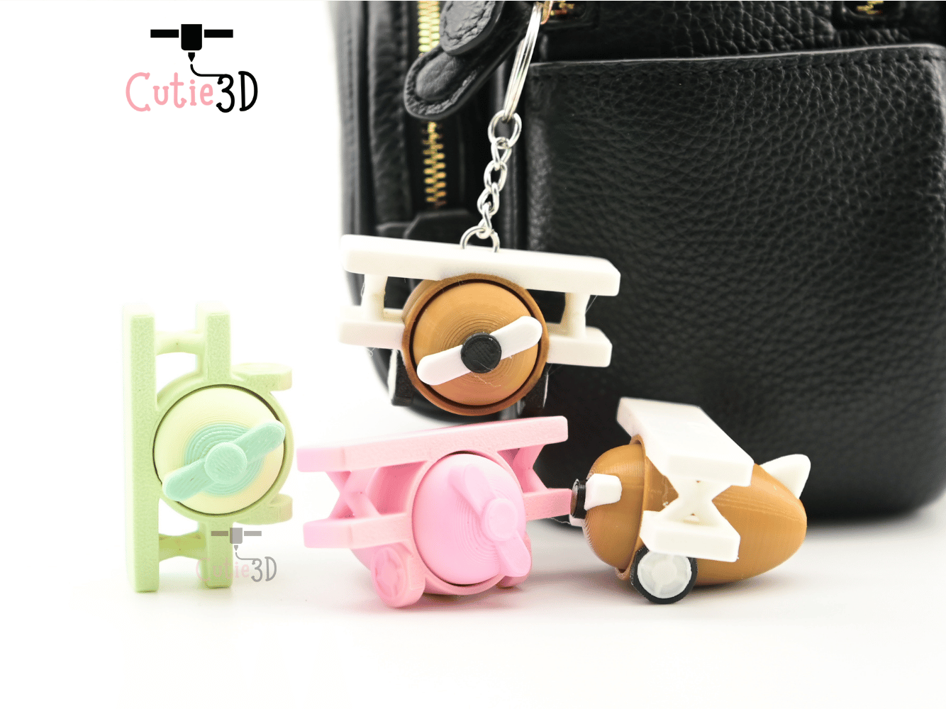 Digital Downloads - Cutie3D Retro Biplane Keycap Fidget Clicker Keychain - Cute Backpack Keychain