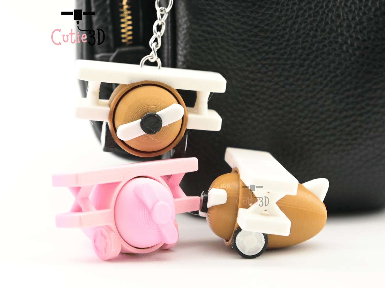 Digital Downloads - Cutie3D Retro Biplane Keycap Fidget Clicker Keychain - Cute Backpack Keychain