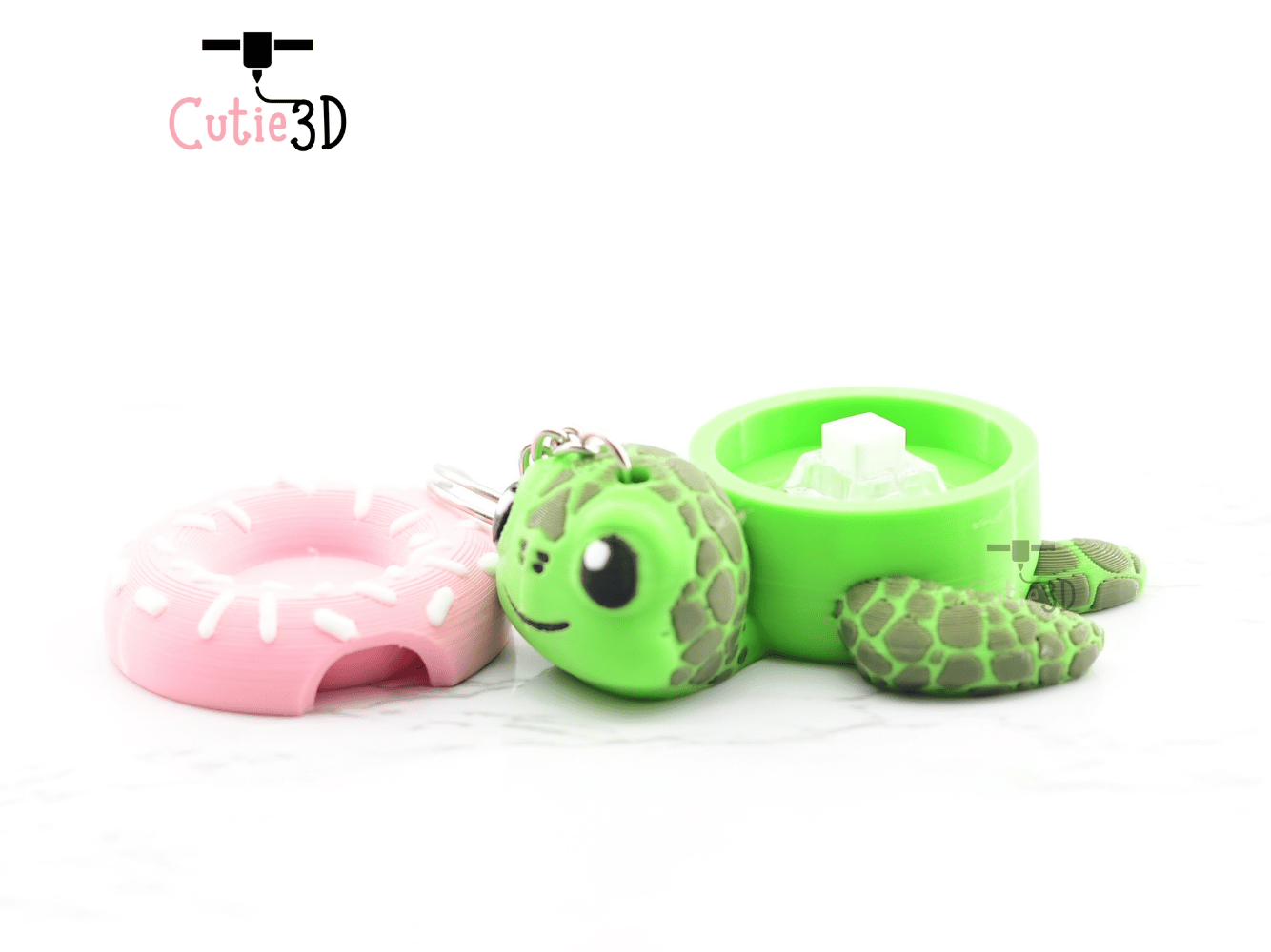 Digital Downloads - Cutie3D Sea Turtle Donut Keycap Fidget Clicker Keychain - Cute Backpack Keychain
