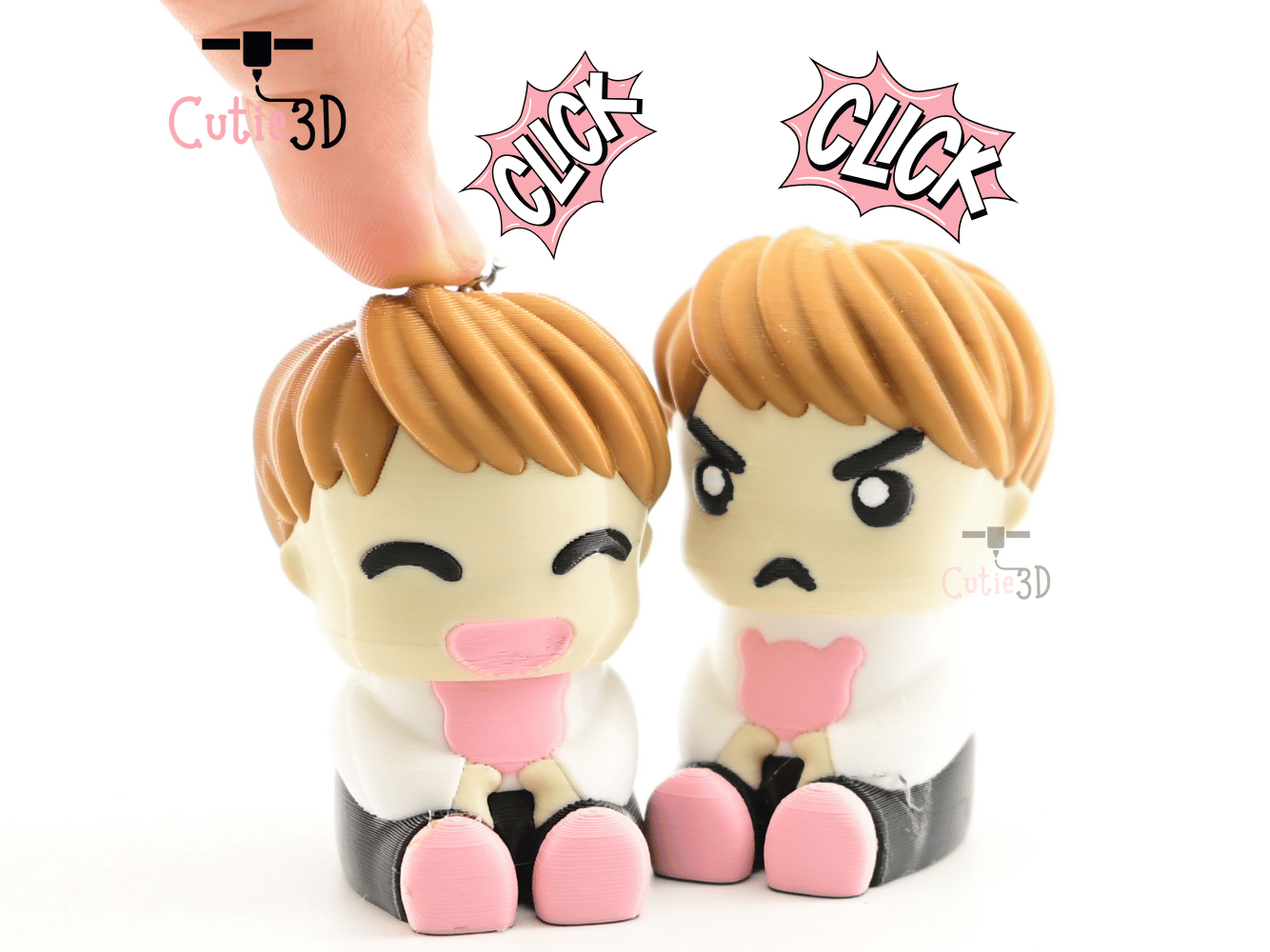 Digital Downloads - Cutie3D Set Of Chibi Emotional Expressions Keycap Fidget Clicker Keychain - Cute Backpack Keychain
