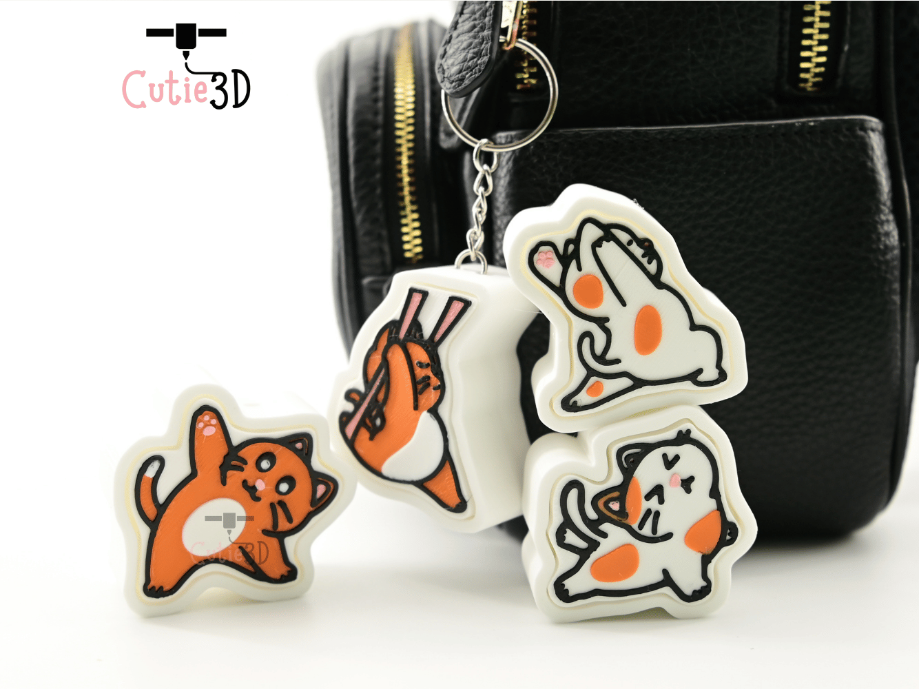 Digital Downloads - Cutie3D Set Of Stretchy Yoga Cat Keycap Fidget Clicker Keychain - Cute Backpack Keychain