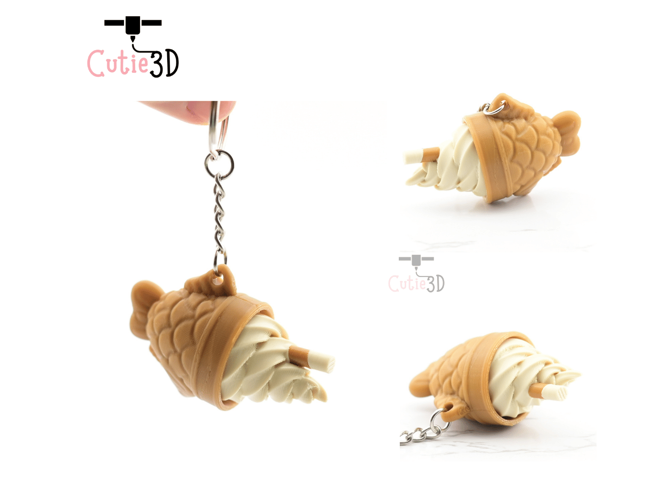 Digital Downloads - Cutie3D Taiyaky Fish Waffle Ice Cream Keycap Fidget Clicker Keychain - Cute Backpack Keychain