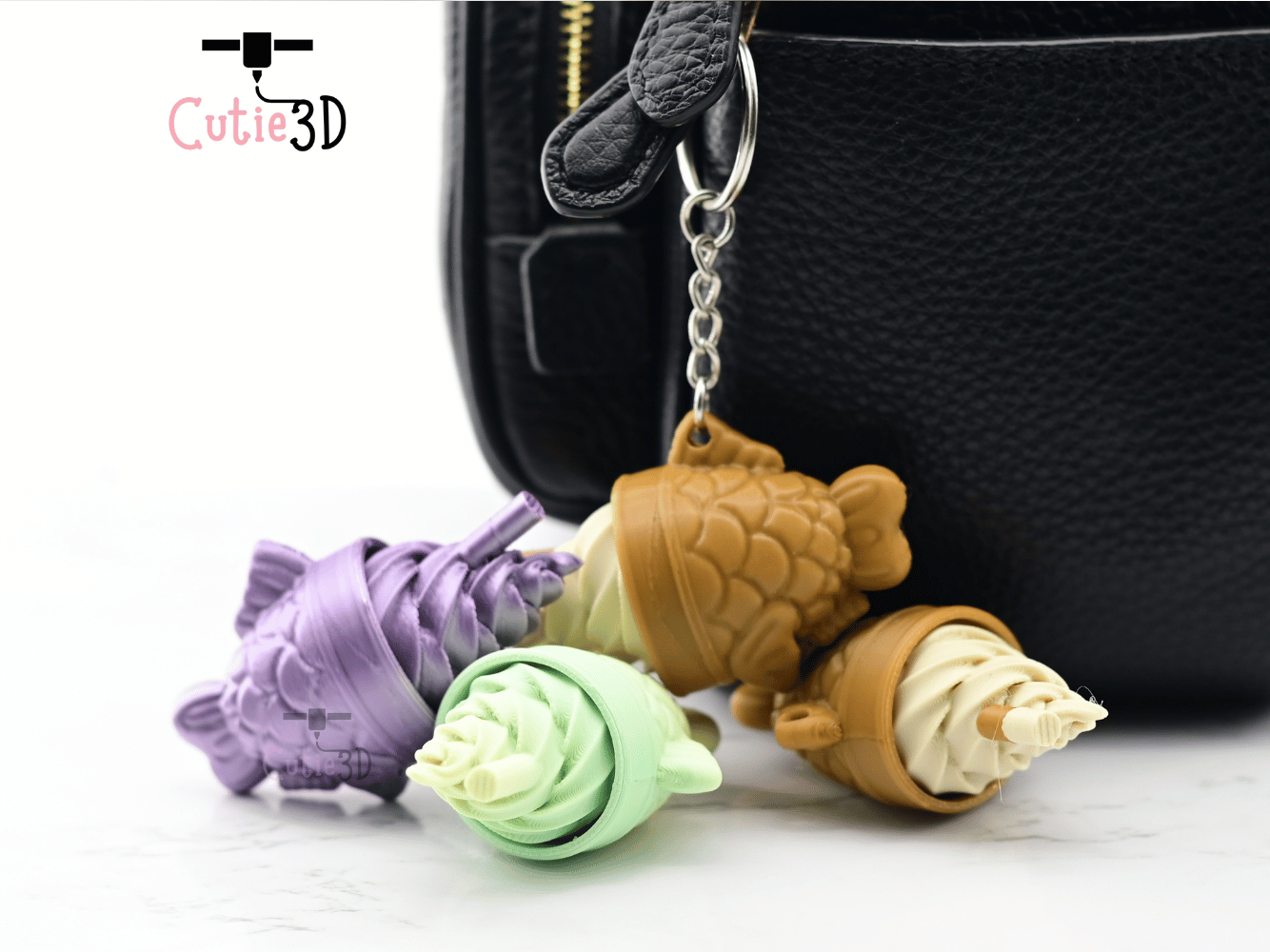 Digital Downloads - Cutie3D Taiyaky Fish Waffle Ice Cream Keycap Fidget Clicker Keychain - Cute Backpack Keychain