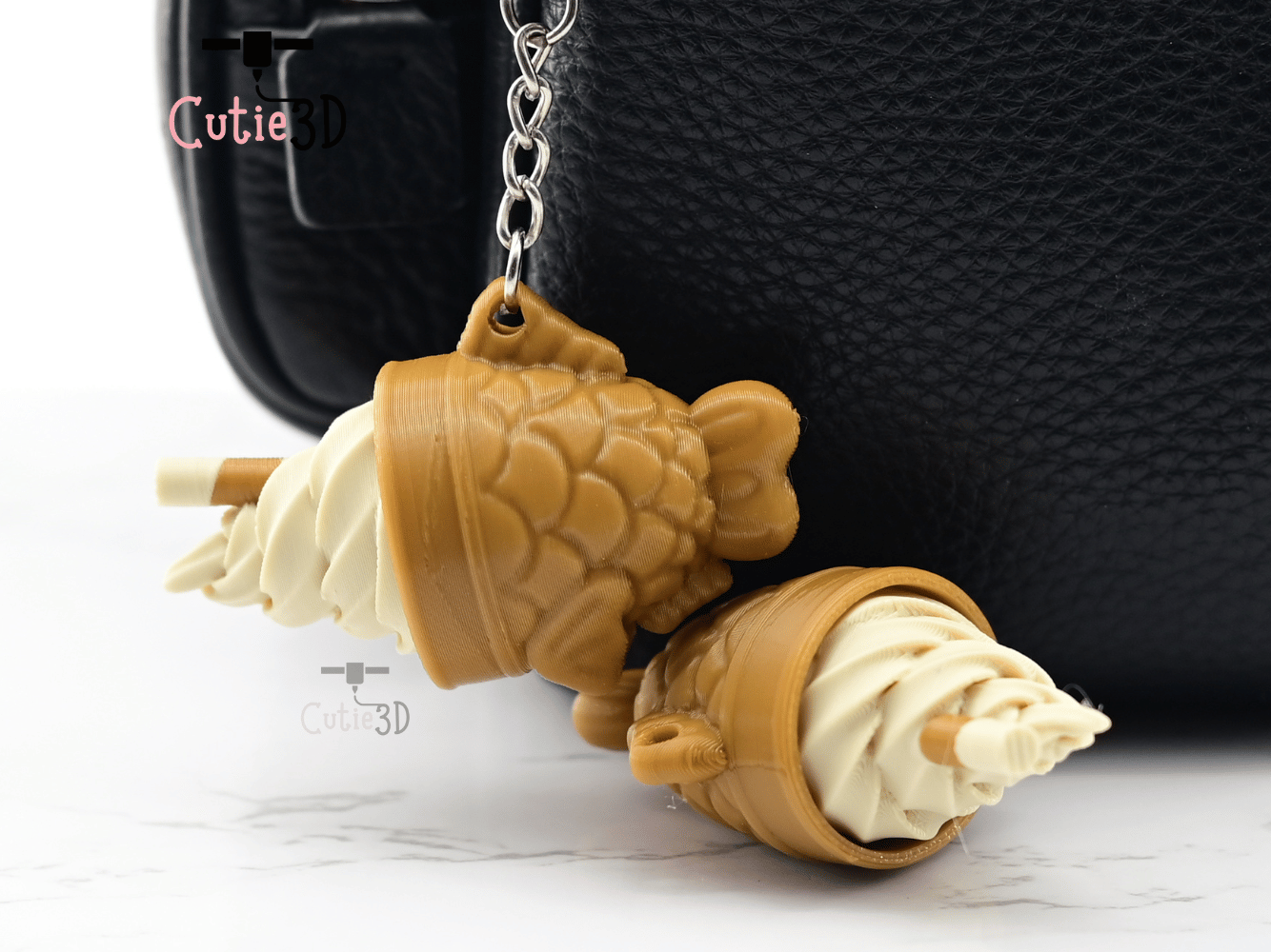 Digital Downloads - Cutie3D Taiyaky Fish Waffle Ice Cream Keycap Fidget Clicker Keychain - Cute Backpack Keychain