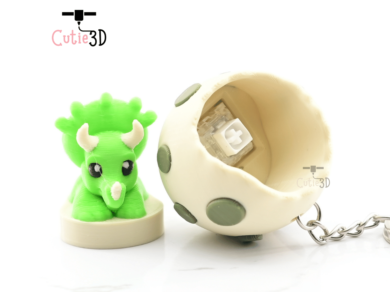 Digital Downloads - Cutie3D Triceratops In An Egg Keycap Fidget Clicker Keychain - Cute Backpack Keychain