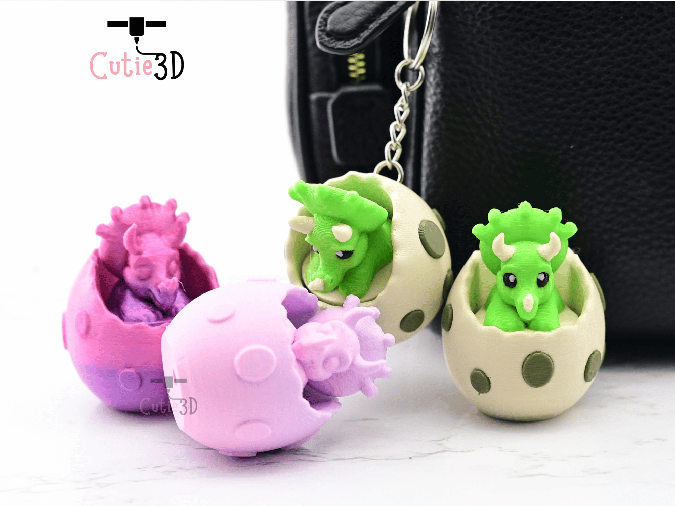 Digital Downloads - Cutie3D Triceratops In An Egg Keycap Fidget Clicker Keychain - Cute Backpack Keychain
