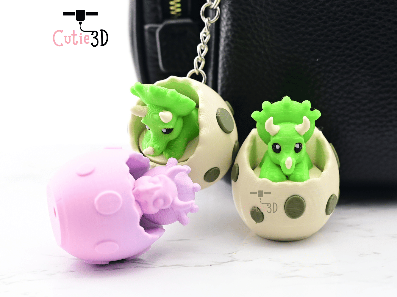 Digital Downloads - Cutie3D Triceratops In An Egg Keycap Fidget Clicker Keychain - Cute Backpack Keychain