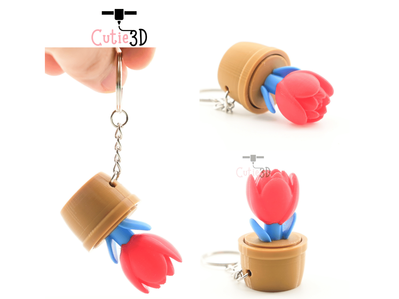 Digital Downloads - Cutie3D Tulip Flower Pot Keycap Fidget Clicker Keychain - Cute Backpack Keychain