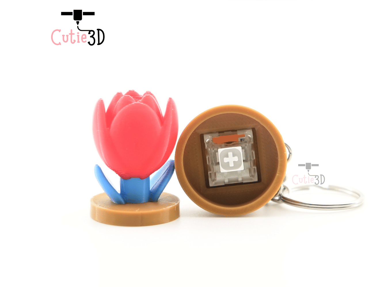 Digital Downloads - Cutie3D Tulip Flower Pot Keycap Fidget Clicker Keychain - Cute Backpack Keychain
