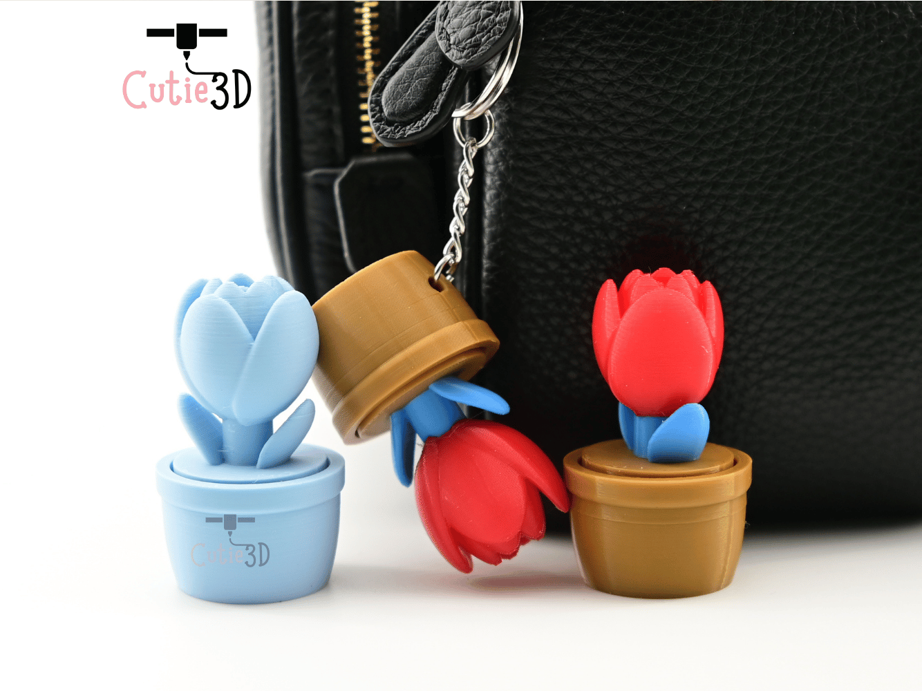 Digital Downloads - Cutie3D Tulip Flower Pot Keycap Fidget Clicker Keychain - Cute Backpack Keychain