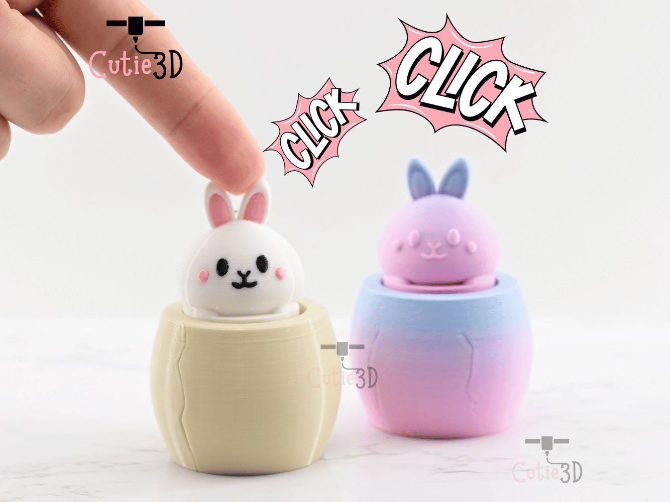 Digital Downloads - Cutie3D Twisty Clicker Easter Bunny In An Egg - Backpack Keychain - Cute Easter Gifts