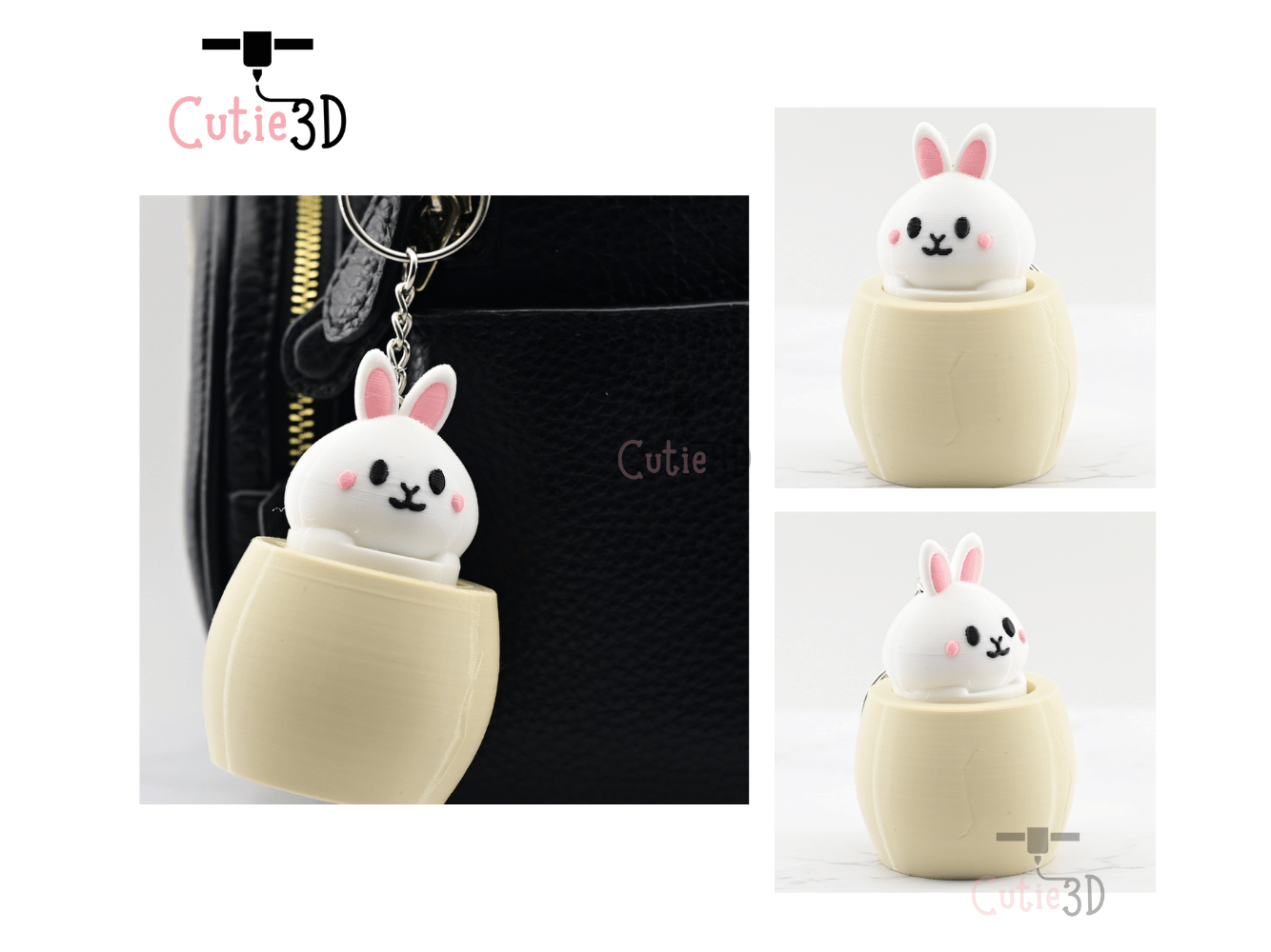 Digital Downloads - Cutie3D Twisty Clicker Easter Bunny In An Egg - Backpack Keychain - Cute Easter Gifts