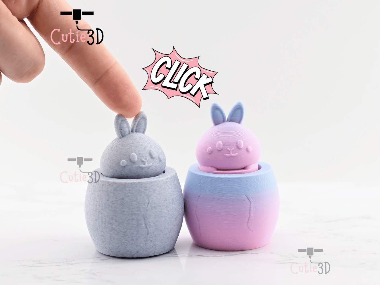 Digital Downloads - Cutie3D Twisty Clicker Easter Bunny In An Egg - Backpack Keychain - Cute Easter Gifts