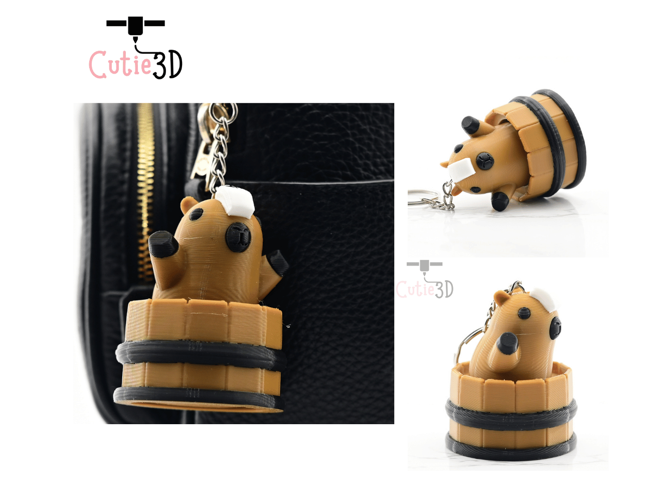 Digital Downloads - Cutie3D Twisty Clicker Fidget Capybara Cozy Bath Keychain - Cute Backpack Keychain - Cute Animal Keychain