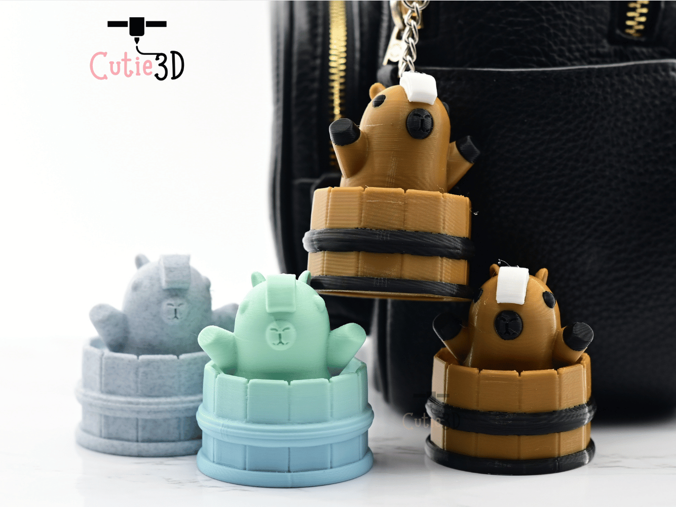 Digital Downloads - Cutie3D Twisty Clicker Fidget Capybara Cozy Bath Keychain - Cute Backpack Keychain - Cute Animal Keychain