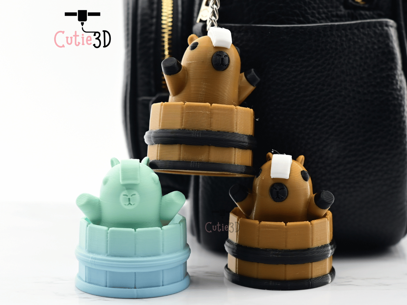 Digital Downloads - Cutie3D Twisty Clicker Fidget Capybara Cozy Bath Keychain - Cute Backpack Keychain - Cute Animal Keychain