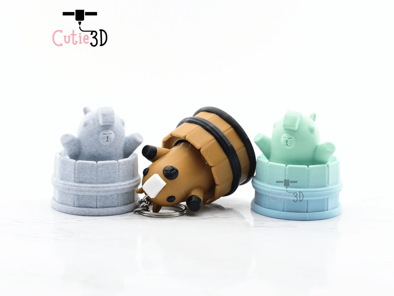 Digital Downloads - Cutie3D Twisty Clicker Fidget Capybara Cozy Bath Keychain - Cute Backpack Keychain - Cute Animal Keychain