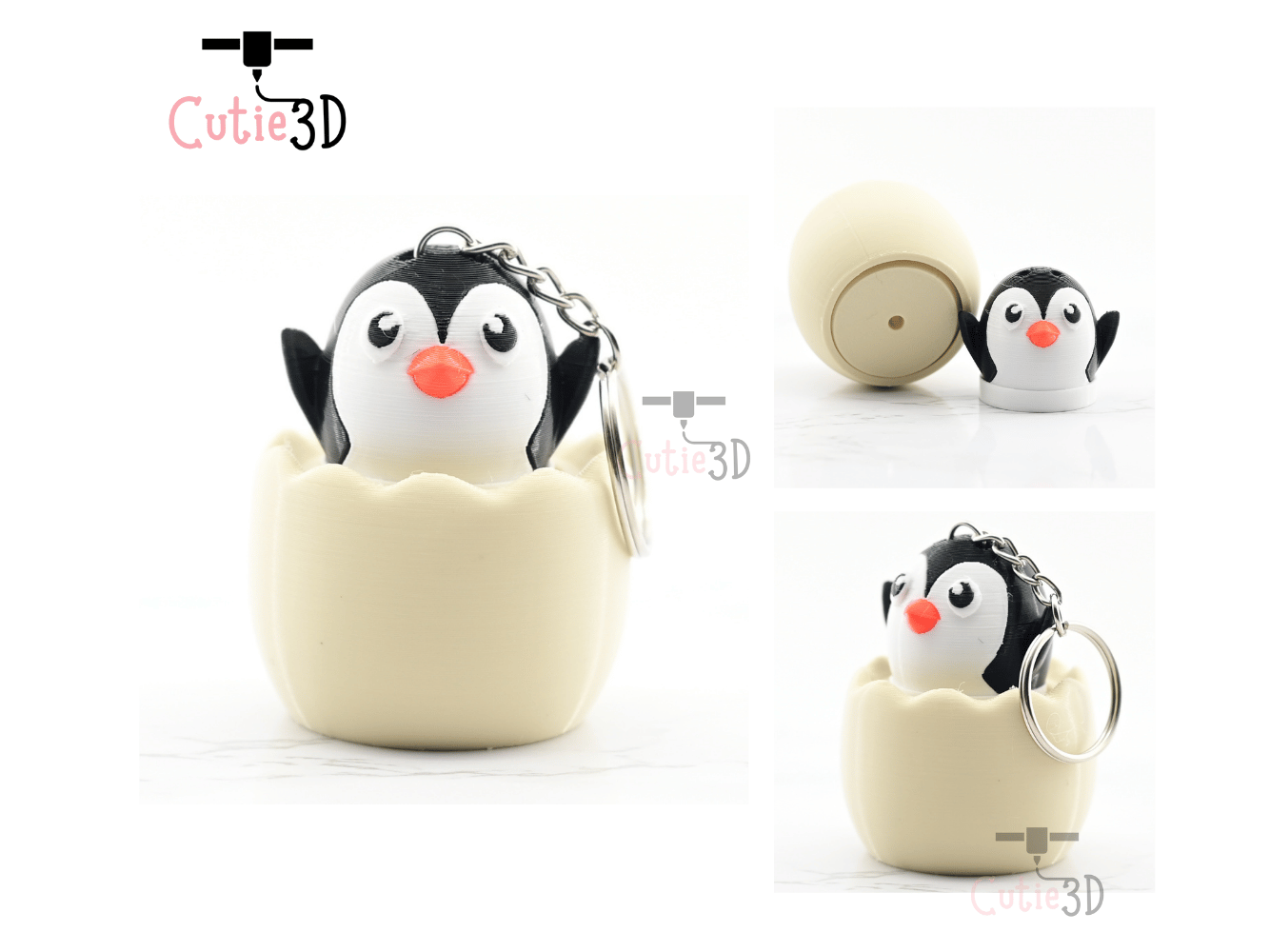 Digital Downloads - Cutie3D Twisty Clicker Fidget Penguin In An Egg Keychain - Cute Backpack Fidget Clicker Keychain
