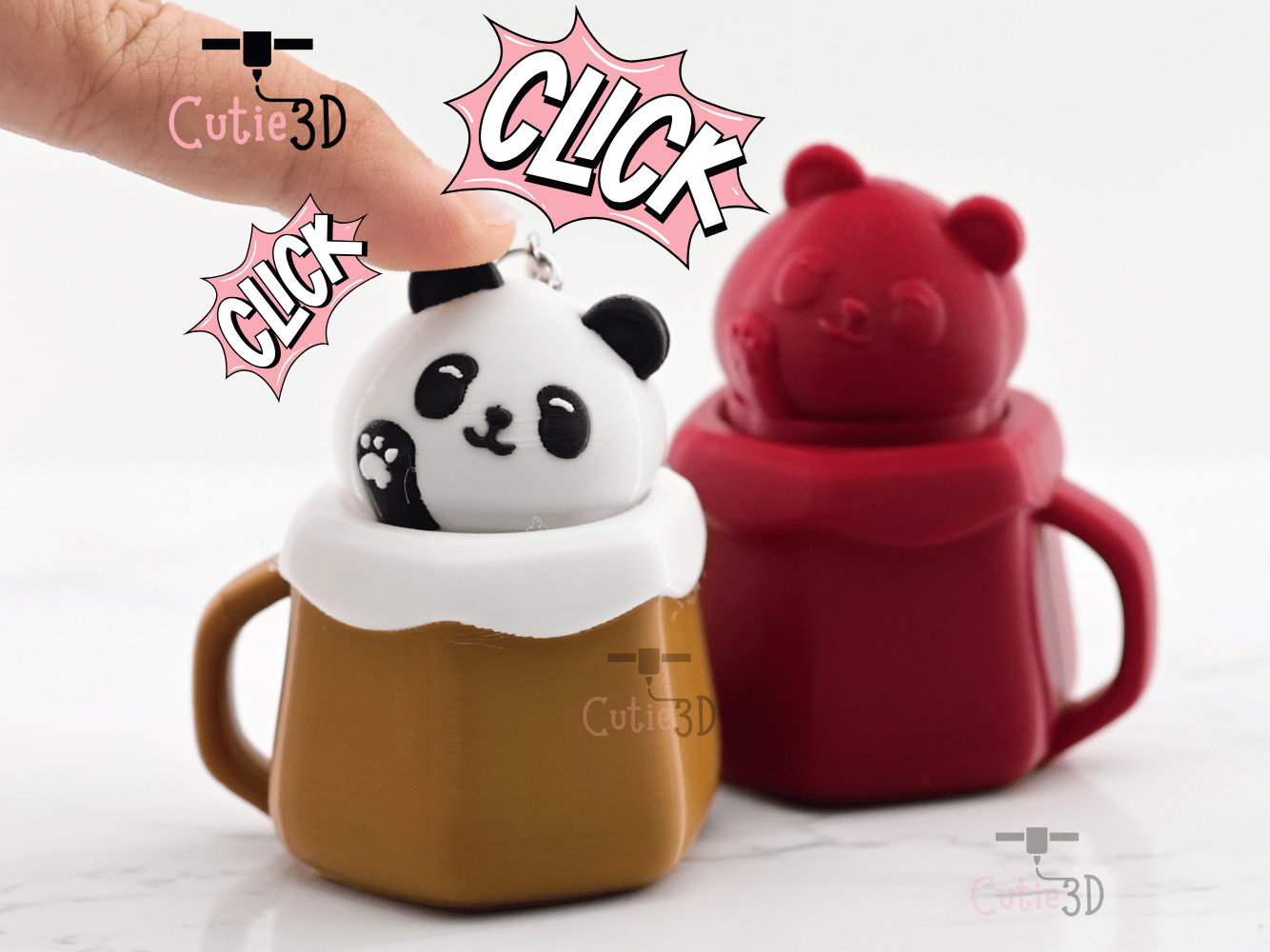 Digital Downloads - Cutie3D Twisty Clicker Panda In A Cup Keychain