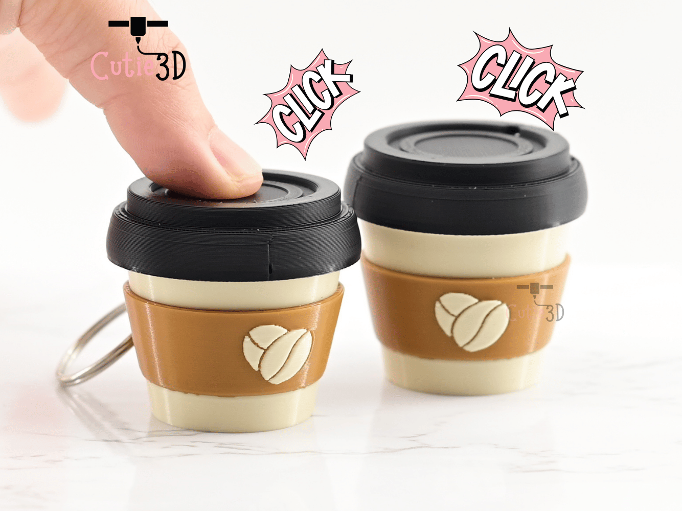 Digital Downloads - Cutie3D Twisty Coffee Cup Fidget Clicker Keychain - Cute Backpack Keychain
