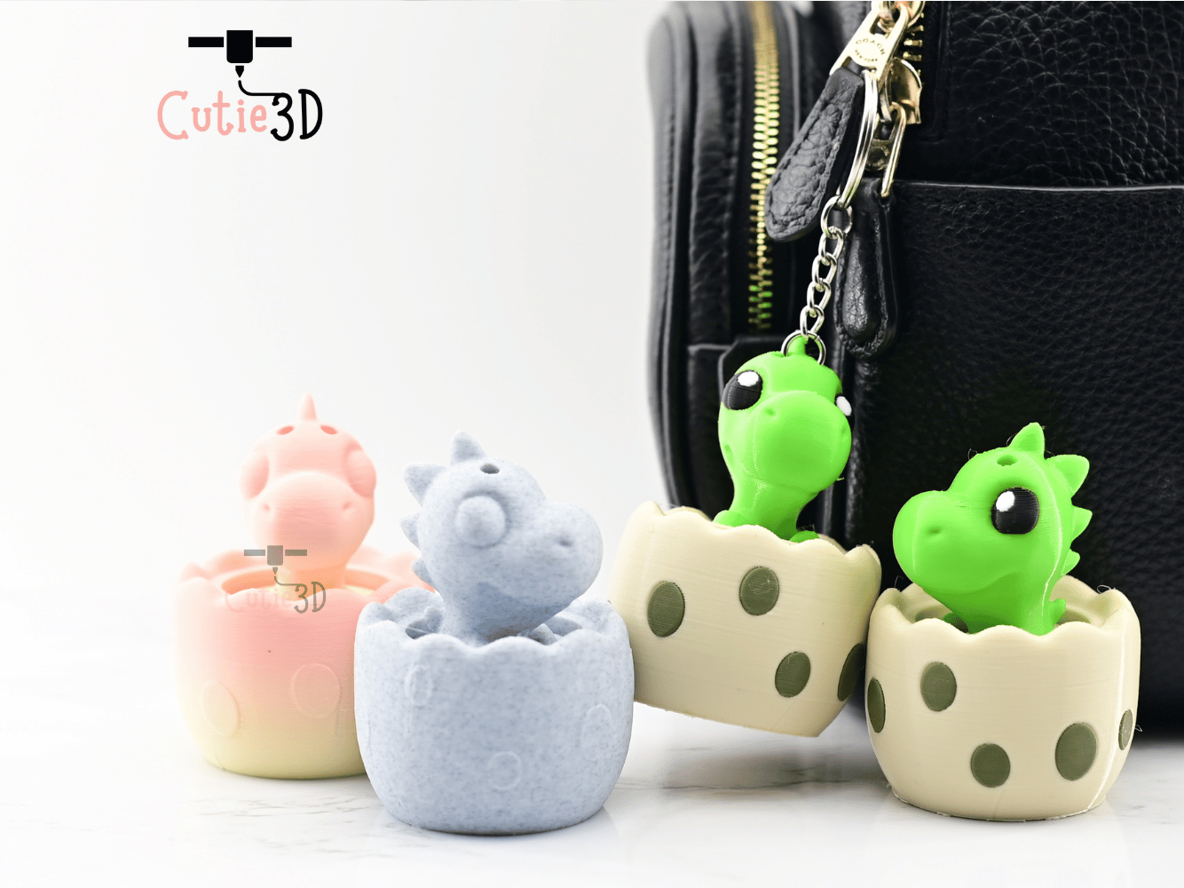 Digital Downloads - Cutie3D Twisty Fidget Clicker Baby Dinosaur In An Egg Keychain - Cute Backpack Keychain