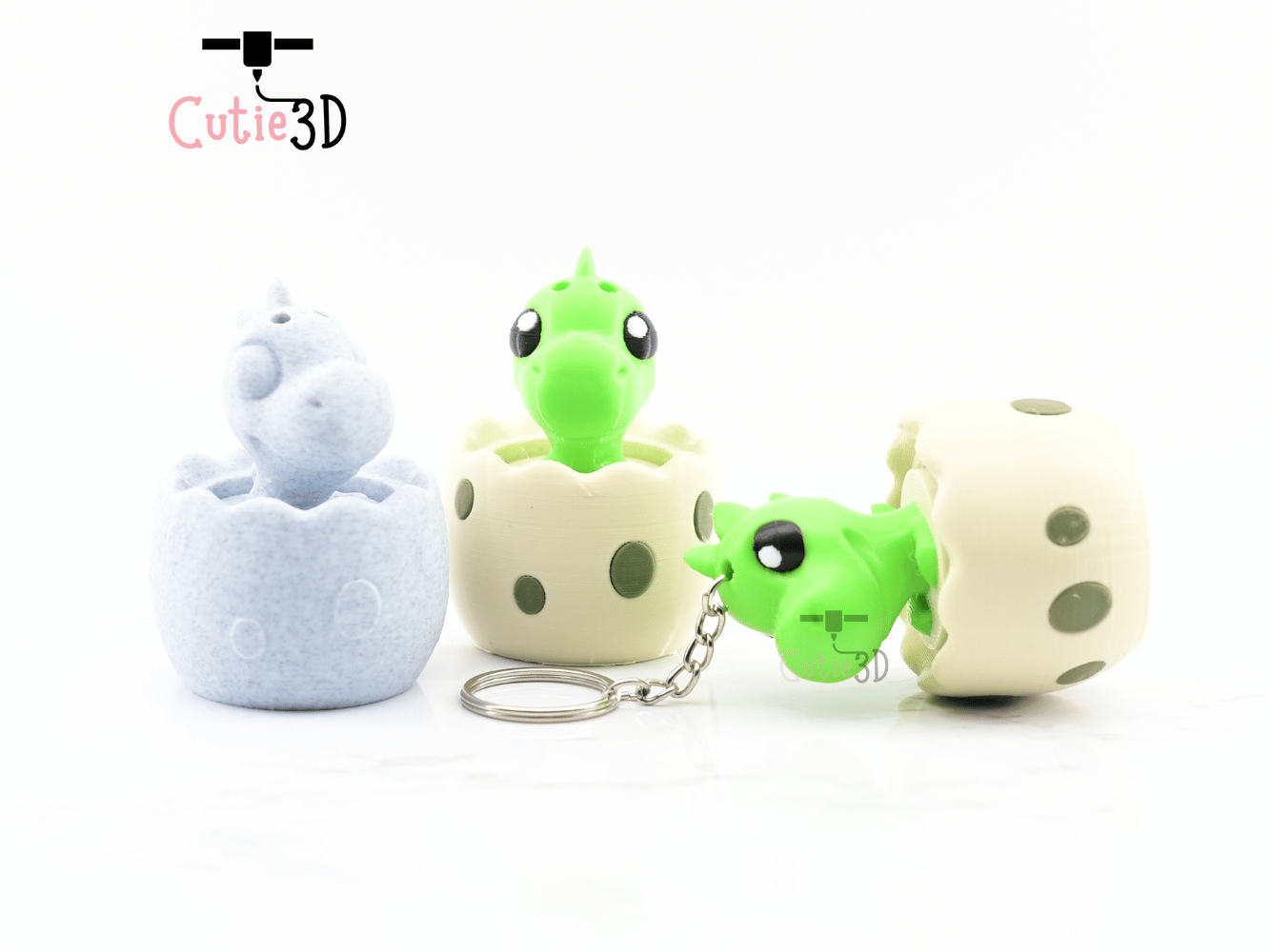 Digital Downloads - Cutie3D Twisty Fidget Clicker Baby Dinosaur In An Egg Keychain - Cute Backpack Keychain