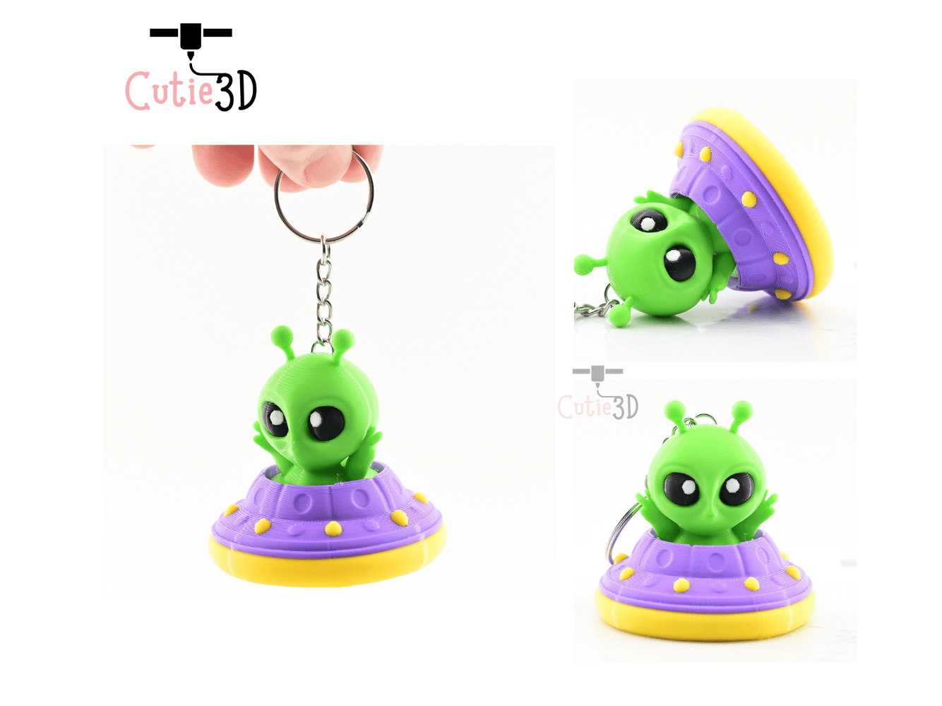 Digital Downloads - Cutie3D Twisty Keycap Fidget Clicker Alien In Ufo Keychain - Cute Backpack Keychain