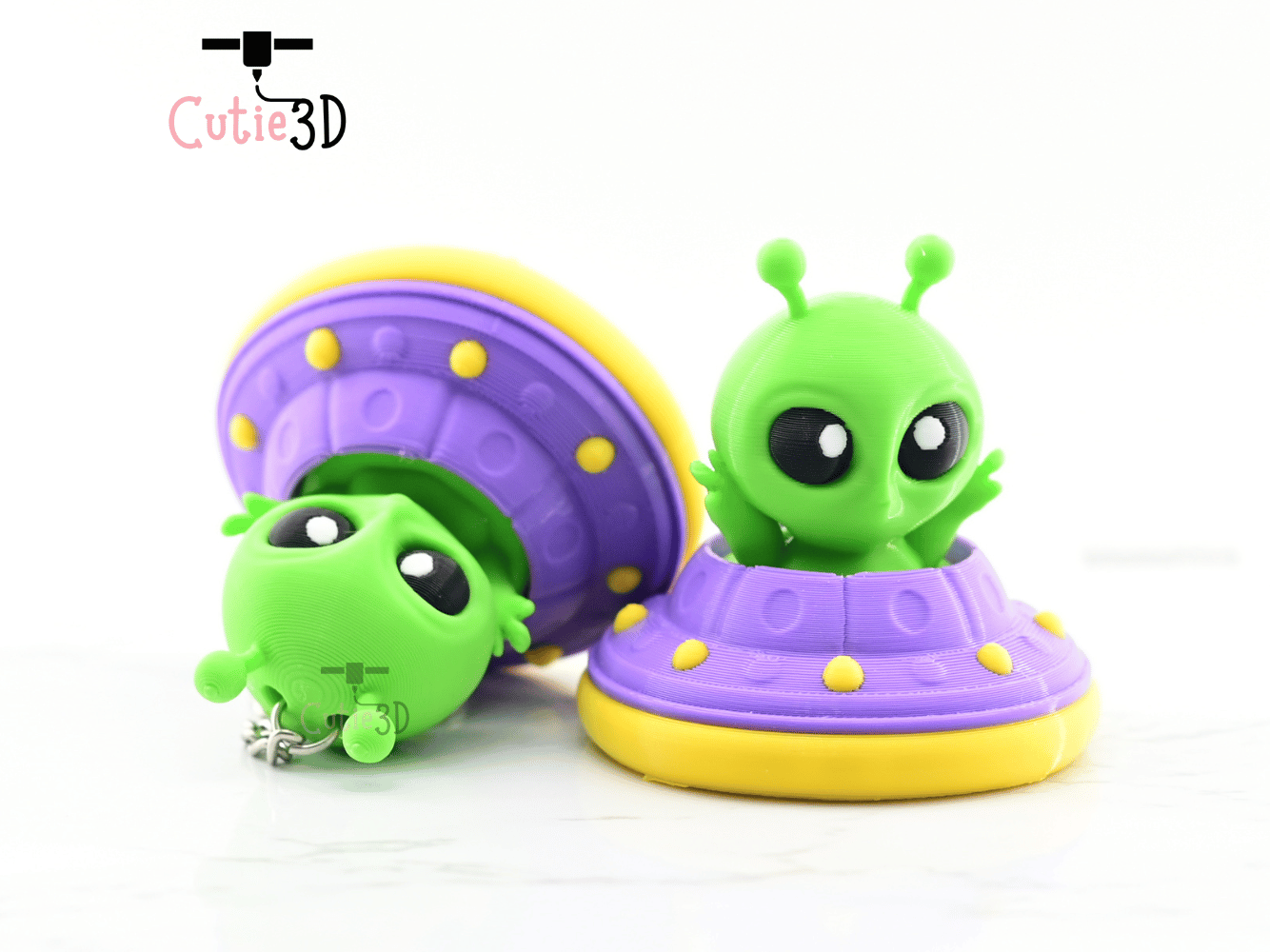 Digital Downloads - Cutie3D Twisty Keycap Fidget Clicker Alien In Ufo Keychain - Cute Backpack Keychain