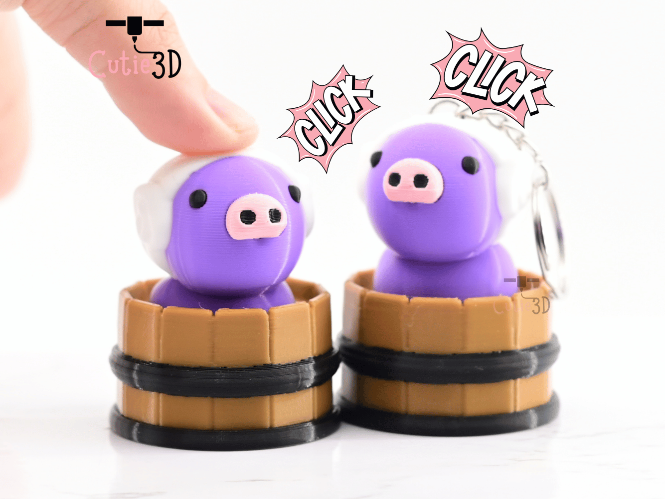 Digital Downloads - Cutie3D Twisty Keycap Fidget Clicker Pig In A Shower Barrel Keychain - Cute Backpack Keychain