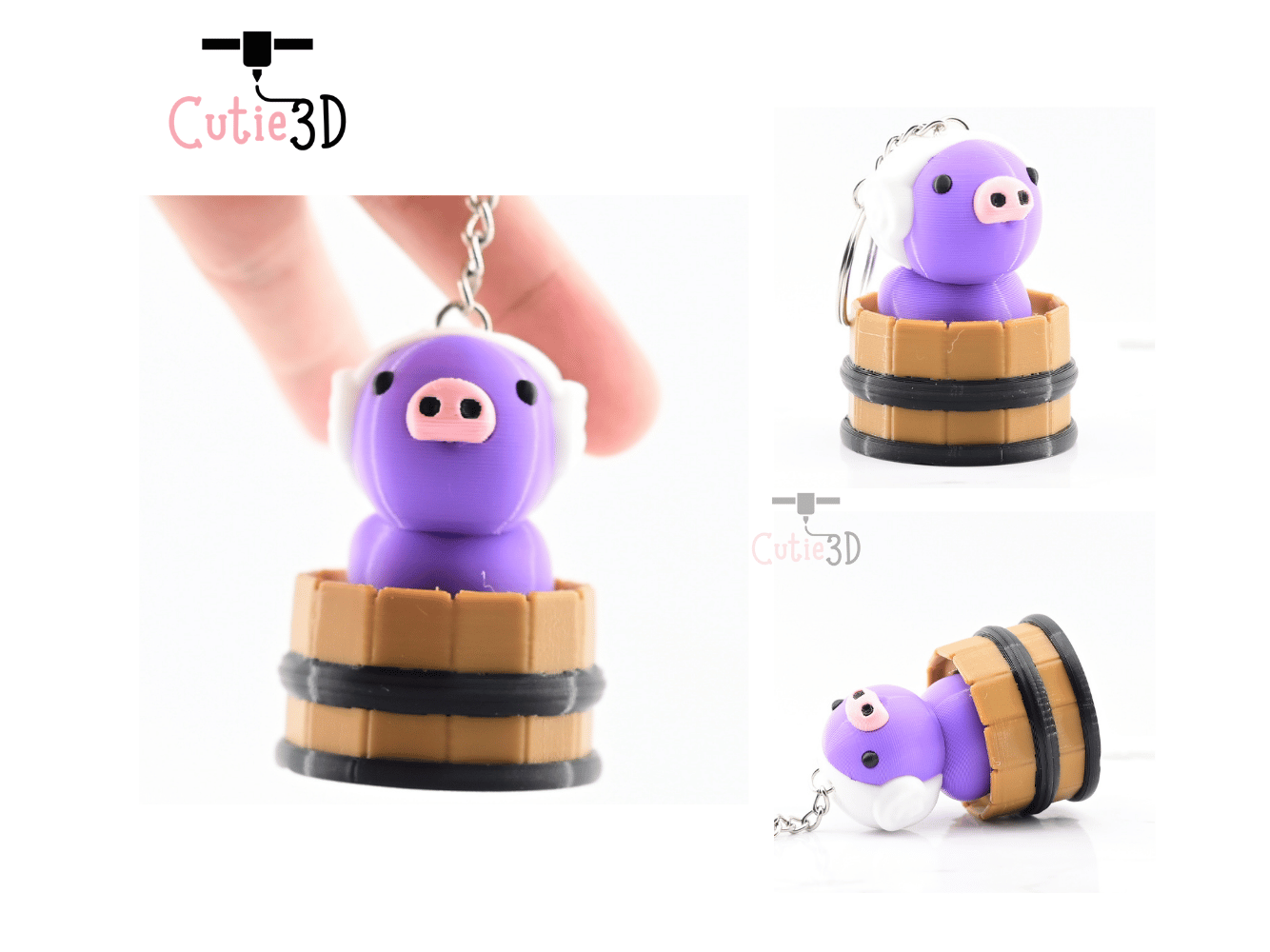 Digital Downloads - Cutie3D Twisty Keycap Fidget Clicker Pig In A Shower Barrel Keychain - Cute Backpack Keychain