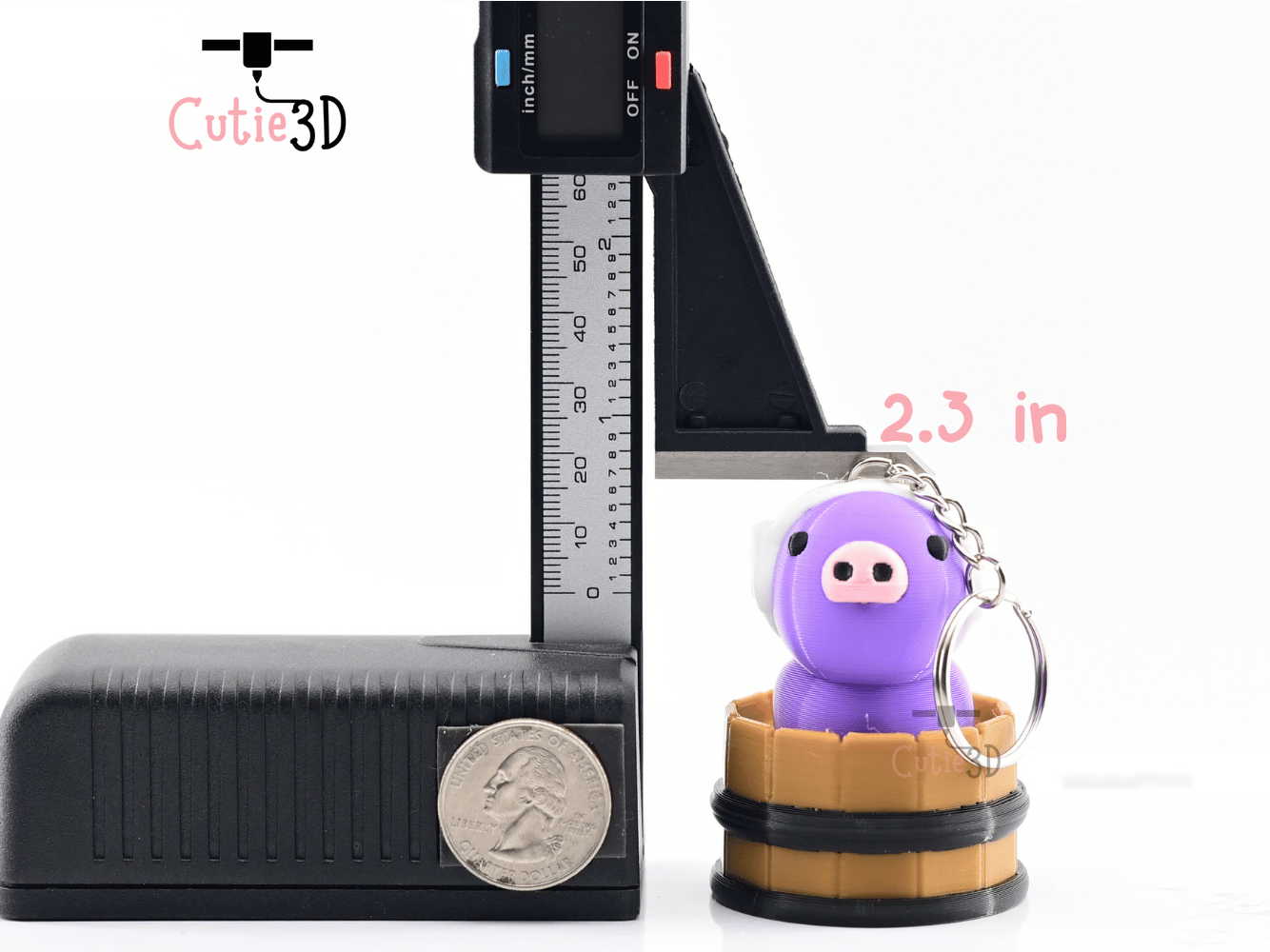 Digital Downloads - Cutie3D Twisty Keycap Fidget Clicker Pig In A Shower Barrel Keychain - Cute Backpack Keychain