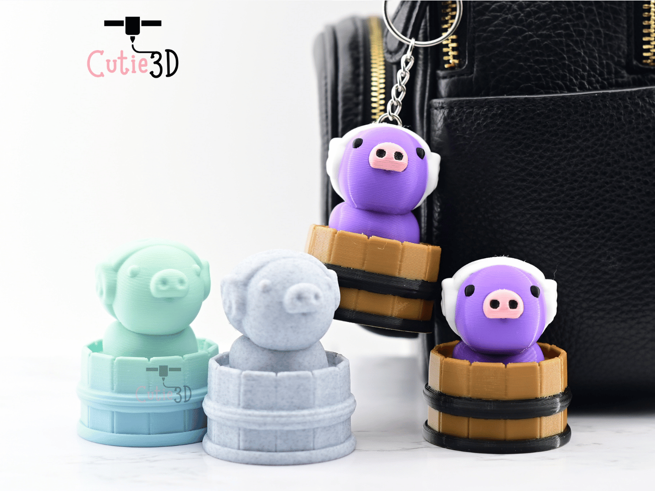 Digital Downloads - Cutie3D Twisty Keycap Fidget Clicker Pig In A Shower Barrel Keychain - Cute Backpack Keychain
