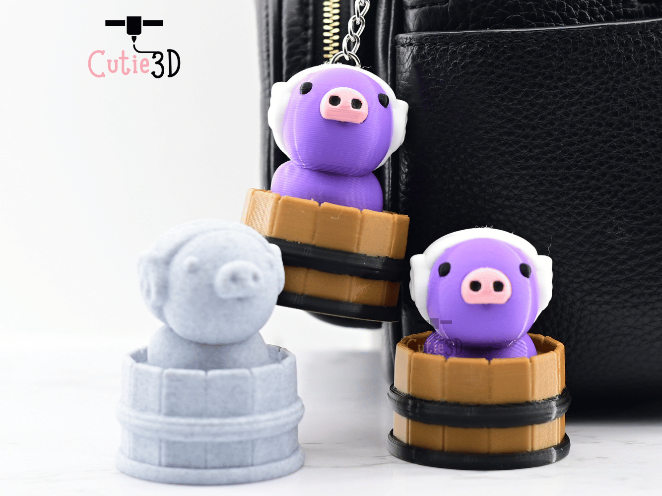 Digital Downloads - Cutie3D Twisty Keycap Fidget Clicker Pig In A Shower Barrel Keychain - Cute Backpack Keychain