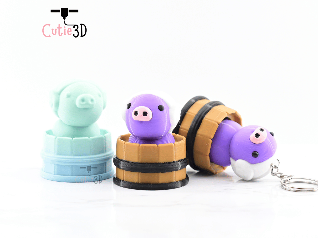 Digital Downloads - Cutie3D Twisty Keycap Fidget Clicker Pig In A Shower Barrel Keychain - Cute Backpack Keychain