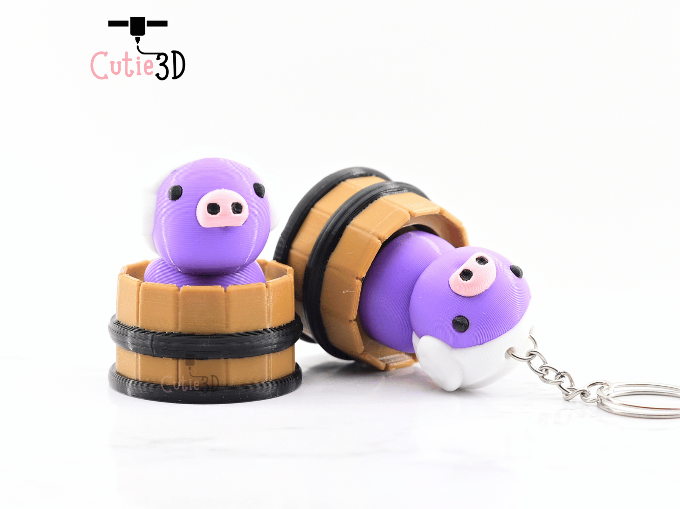 Digital Downloads - Cutie3D Twisty Keycap Fidget Clicker Pig In A Shower Barrel Keychain - Cute Backpack Keychain