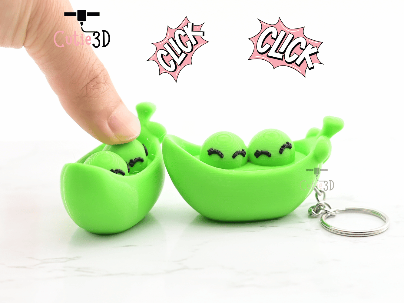 Digital Downloads - Cutie3D Two Peas In Pod Keycap Fidget Clicker Keychain - Cute Backpack Keychain