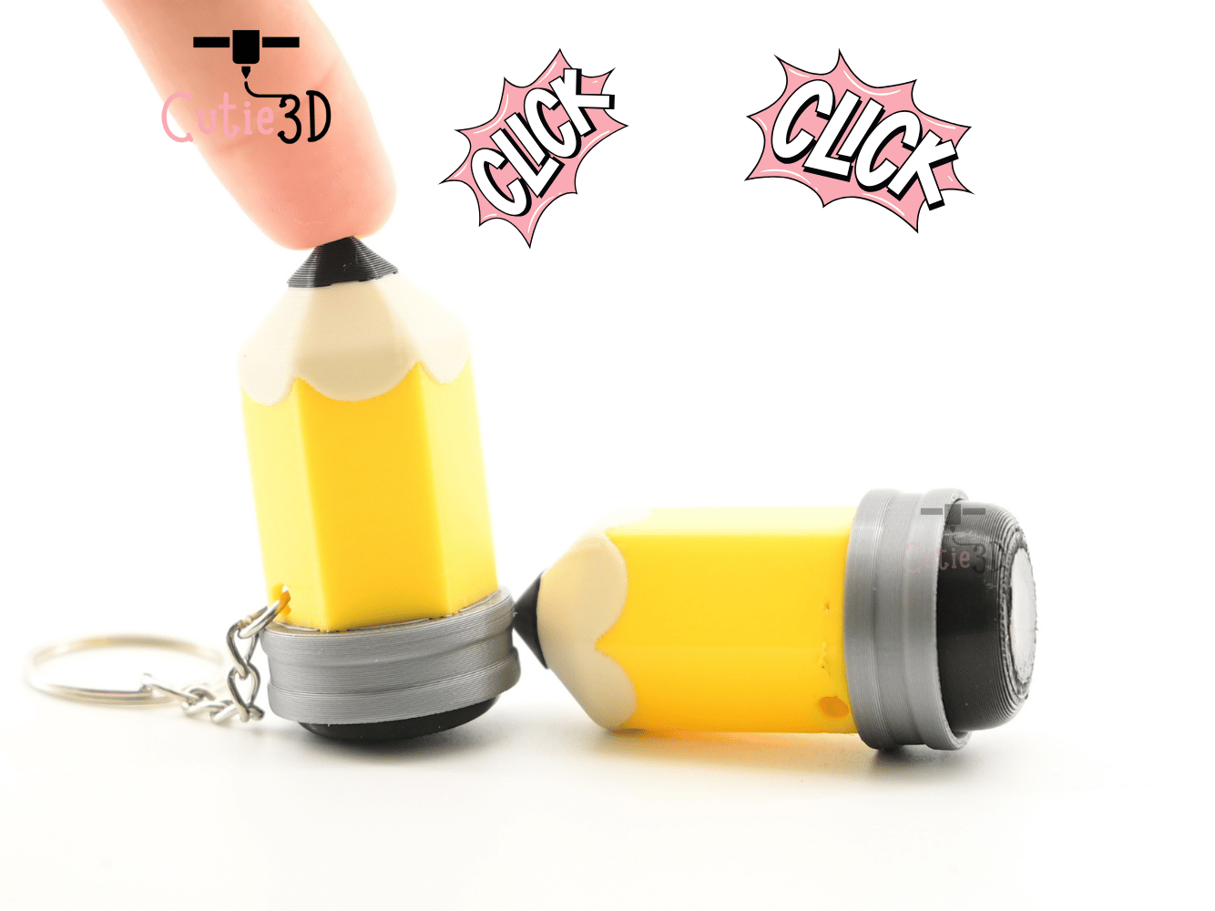 Digital Downloads - Cutie3D Wooden Pencil Keycap Fidget Clicker Keychain - Cute Backpack Keychain