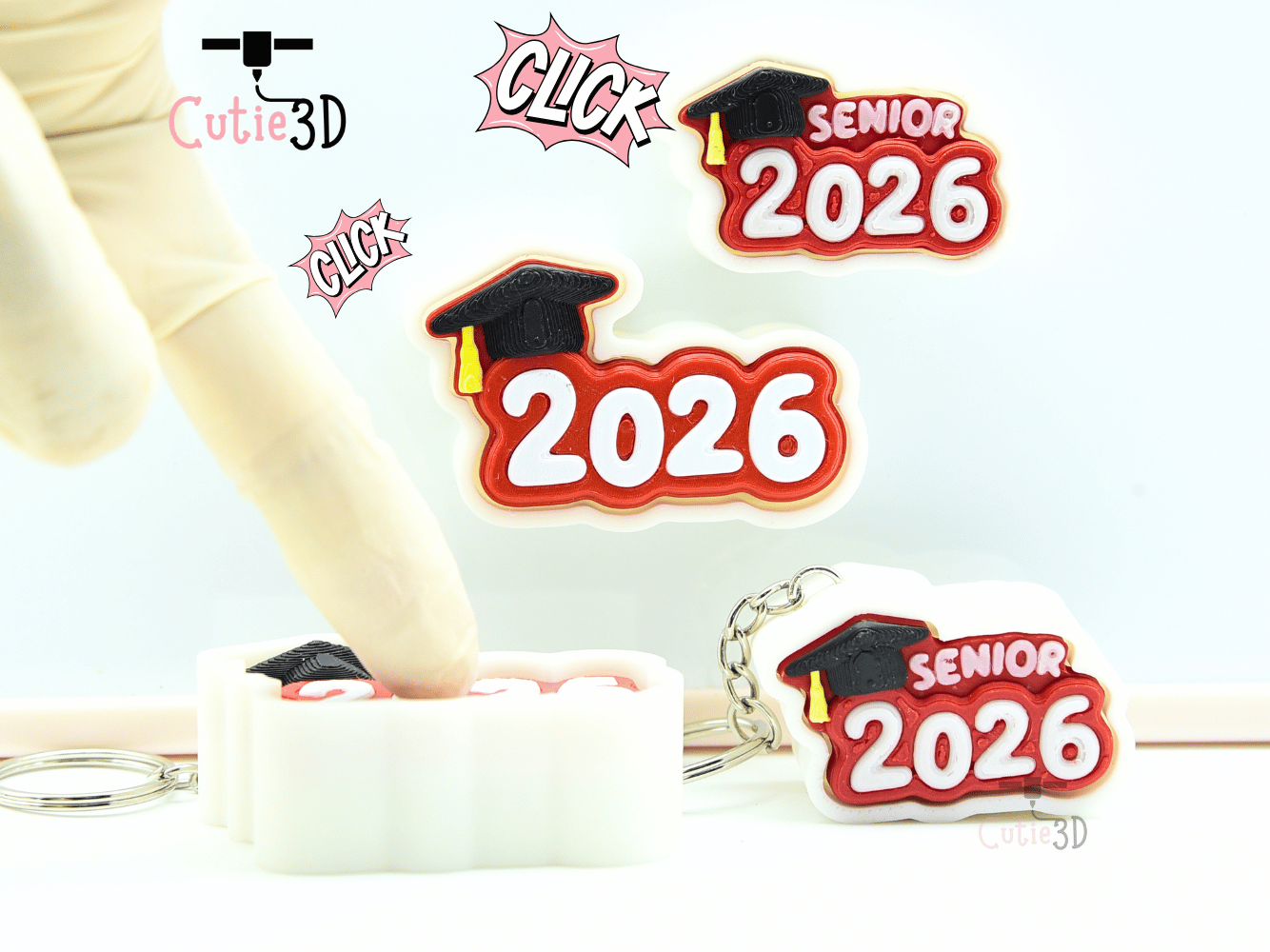 Digital Downloads - Cutie3D Graduation Celebration Hat 2026 Fidget Clicker Keychain - Cute Backpack Keychain