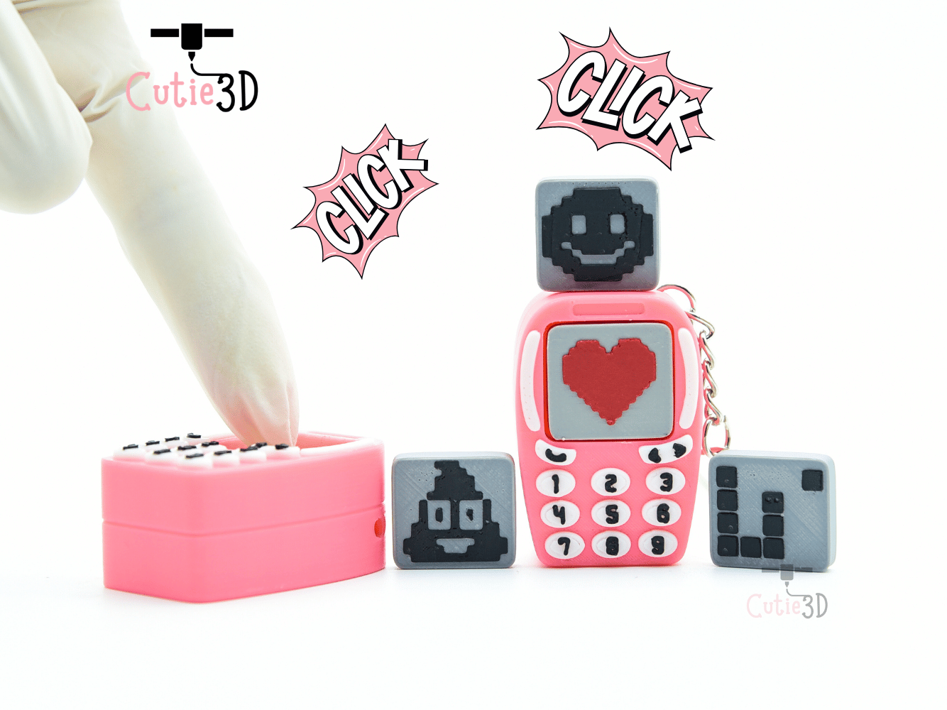 Digital Downloads - Cutie3D Y2K Retro Love Phone Fidget Clicker Keychain - Cute Backpack Keychain