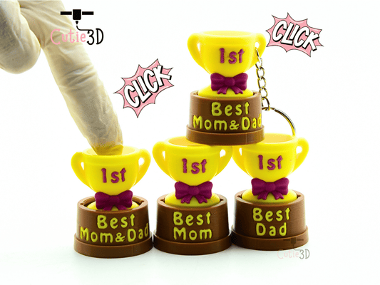 Digital Downloads - Cutie3D Best Mom Best Dad Trophy Fidget Clicker Keychain - Cute Backpack Keychain