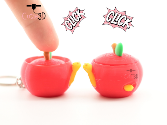 Digital Downloads - Cutie3D Apple With Worm Keycap Fidget Clicker Keychain - Cute Backpack Keychain
