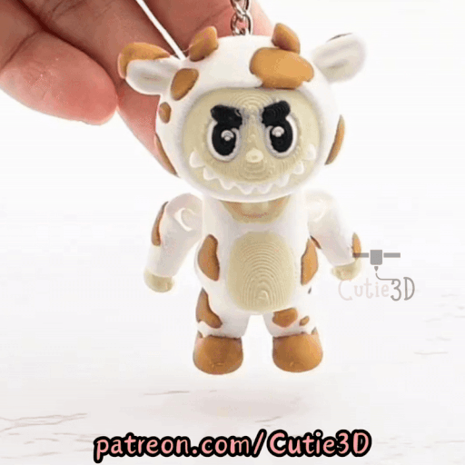 Digital Downloads - Cutie3D Articulated Labubu In Cow Custom Keychain - Cute Backpack Keychain