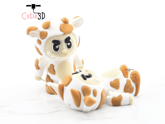 Digital Downloads - Cutie3D Articulated Labubu In Cow Custom Keychain - Cute Backpack Keychain