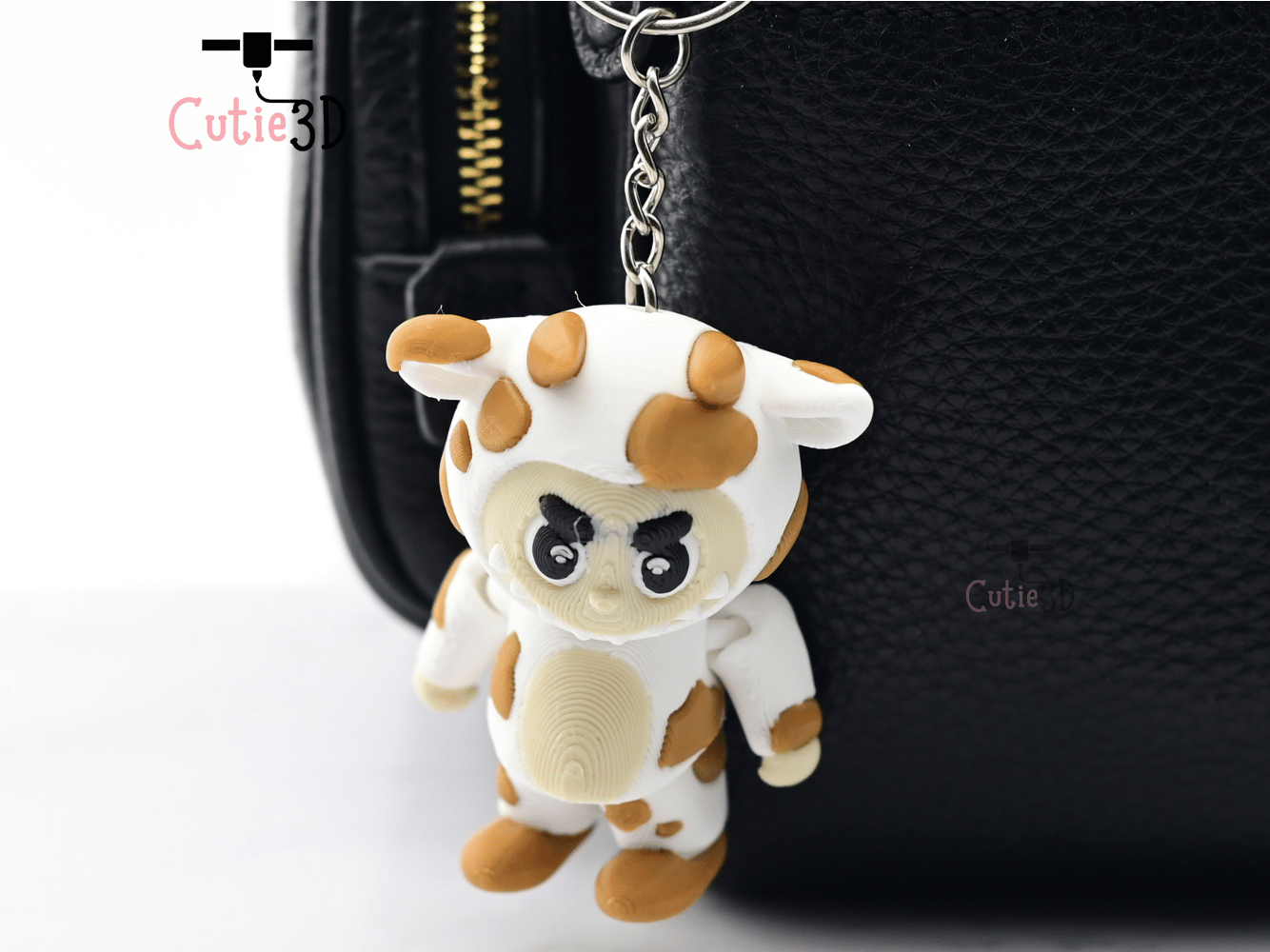 Digital Downloads - Cutie3D Articulated Labubu In Cow Custom Keychain - Cute Backpack Keychain