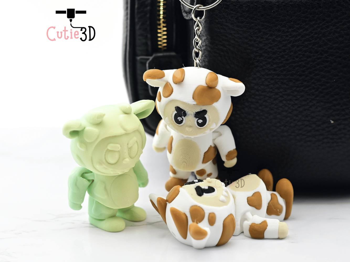 Digital Downloads - Cutie3D Articulated Labubu In Cow Custom Keychain - Cute Backpack Keychain