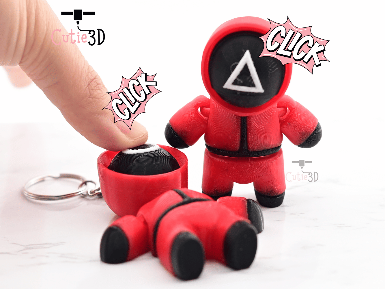 Digital Downloads - Cutie3D Articulated Squid Game Keycap Fidget Clicker Keychain - Cute Backpack Keychain