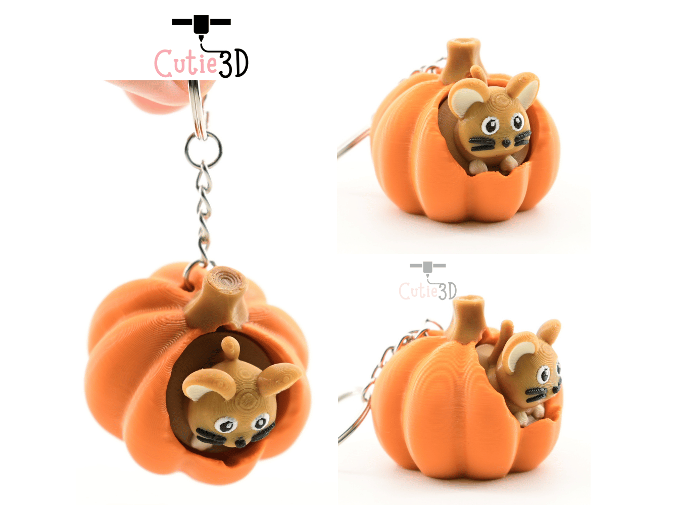 Digital Downloads - Cutie3D Autumn Mouse In Pumpkin Keycap Fidget Clicker Keychain - Cute Backpack Keychain