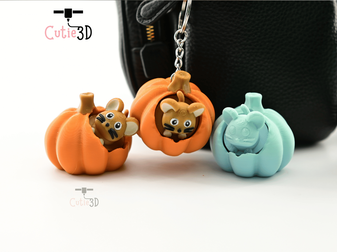 Digital Downloads - Cutie3D Autumn Mouse In Pumpkin Keycap Fidget Clicker Keychain - Cute Backpack Keychain
