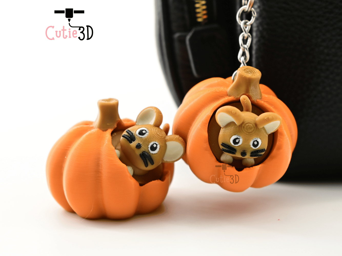 Digital Downloads - Cutie3D Autumn Mouse In Pumpkin Keycap Fidget Clicker Keychain - Cute Backpack Keychain